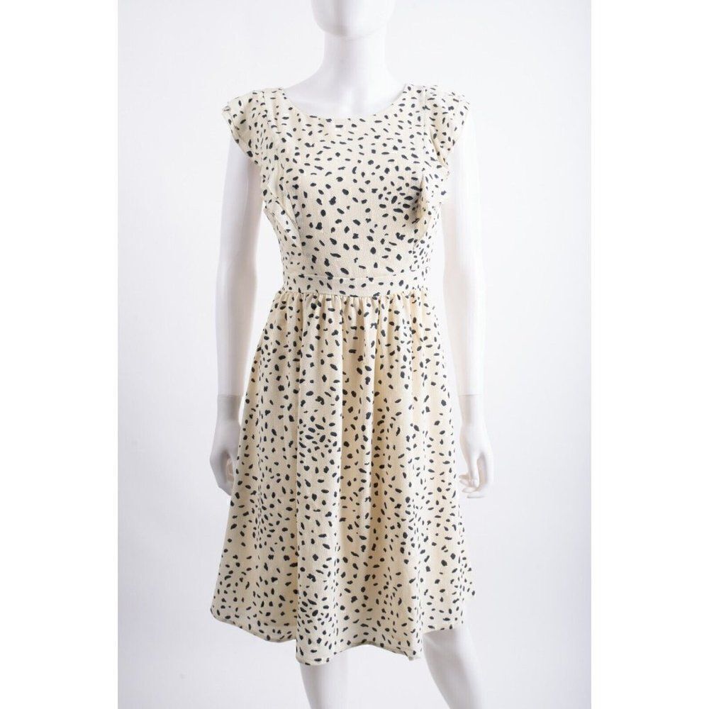 Fervour Womens A-Line Dress M Ivory Animal Print Knee Length Sleeveless NWOT